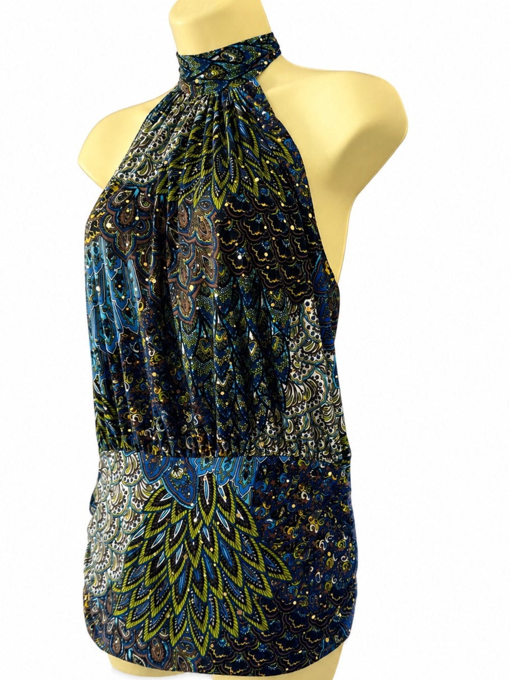 Joseph Ribkoff Peacock Paisley Halter Top Sequin Canada Sz 10 - Picture 4 of 9